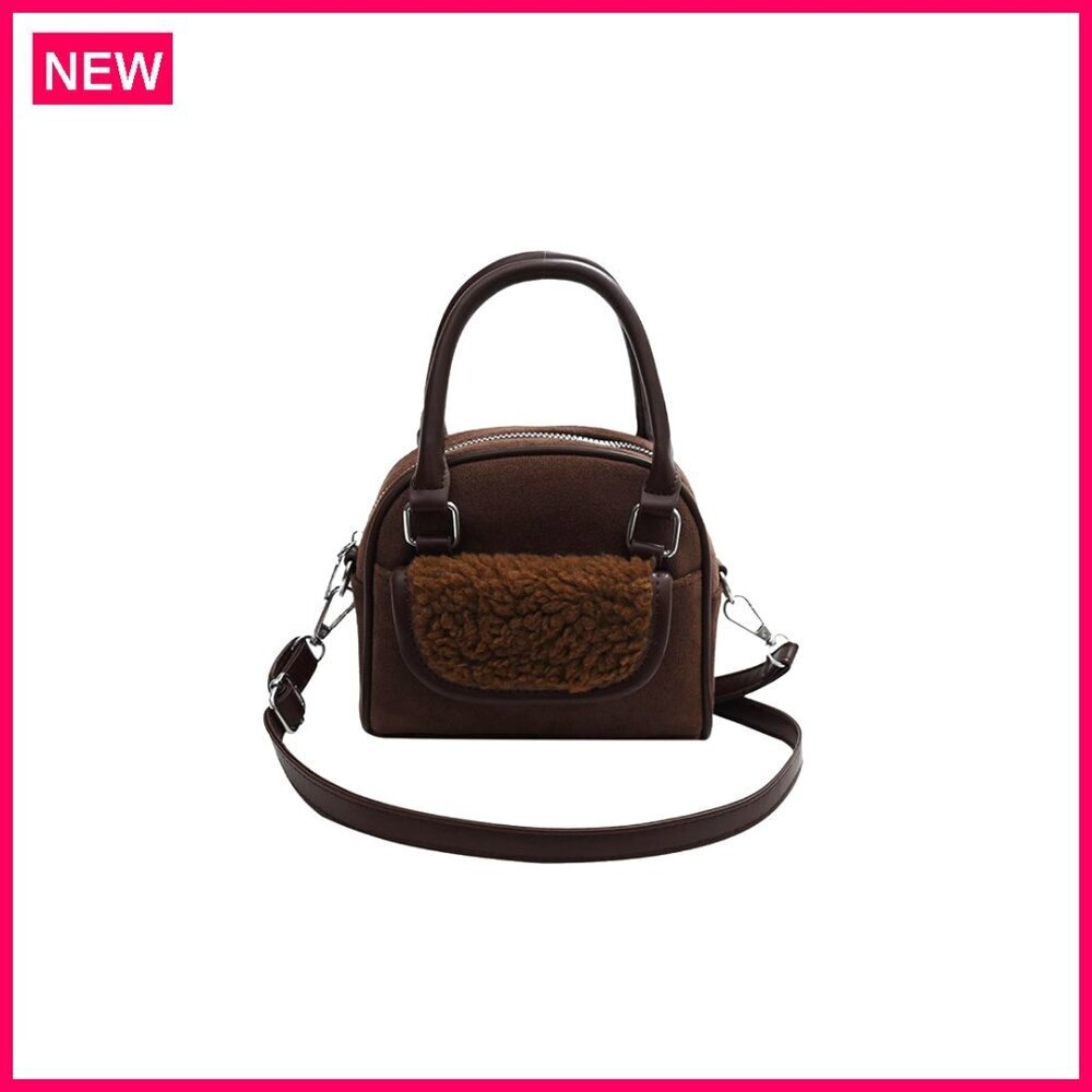 Small Velvet Lamb Wool Tote Shoulder Crossbody Bag Vintage Fluffy Messenger